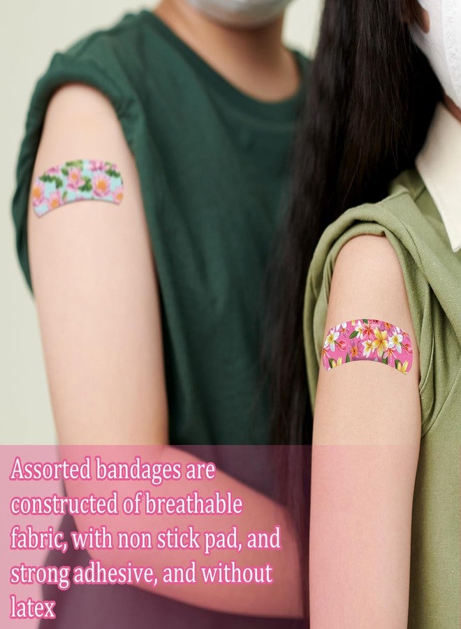 Threlaco ضمادات قماشية لاصقة مرنة من ثريلاكو، 120 قطعة، بأشكال وأنماط متنوعة، ضمادات قماشية صغيرة ملونة وجميلة مع وسادة غير لاصقة، 3 × 1 بوصة، للجروح والخدوش، للنساء (بنقشة زهور). - Image 5